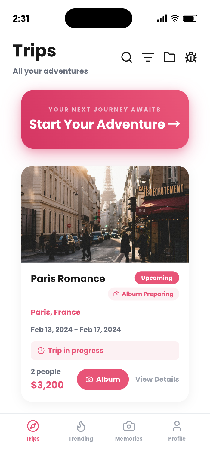 Trips screen